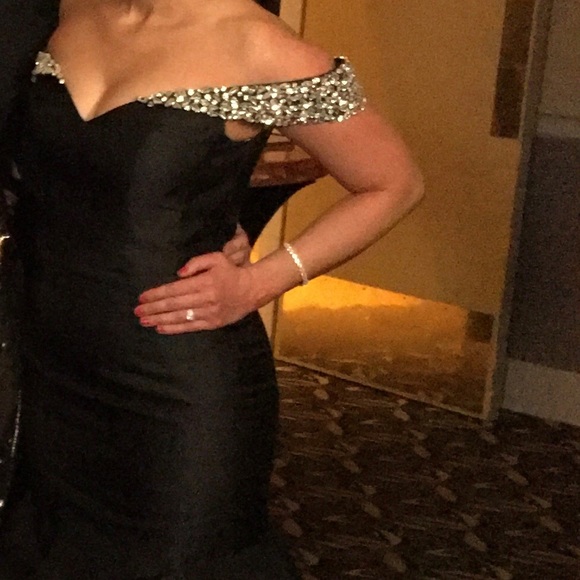 Jovani - Bedazzled Off Shoulder Mermaid Gown - Picture 2 of 4